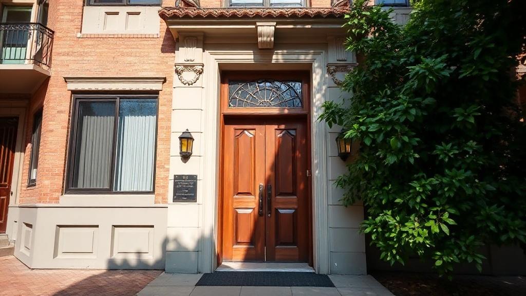 Photo of the entrance door to a multi-apartment building.фото